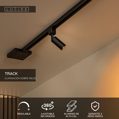 Lucide TRACK RITMO Foco de riel - Sistema de carril monofásico / Iluminación con rieles - 1xGU10/MR11 -Negro (Extensión)